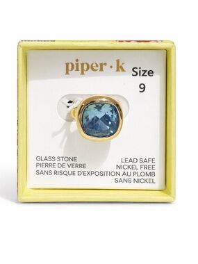 Piper Gold-Tone Ring with Blue Cushion Glass Stone